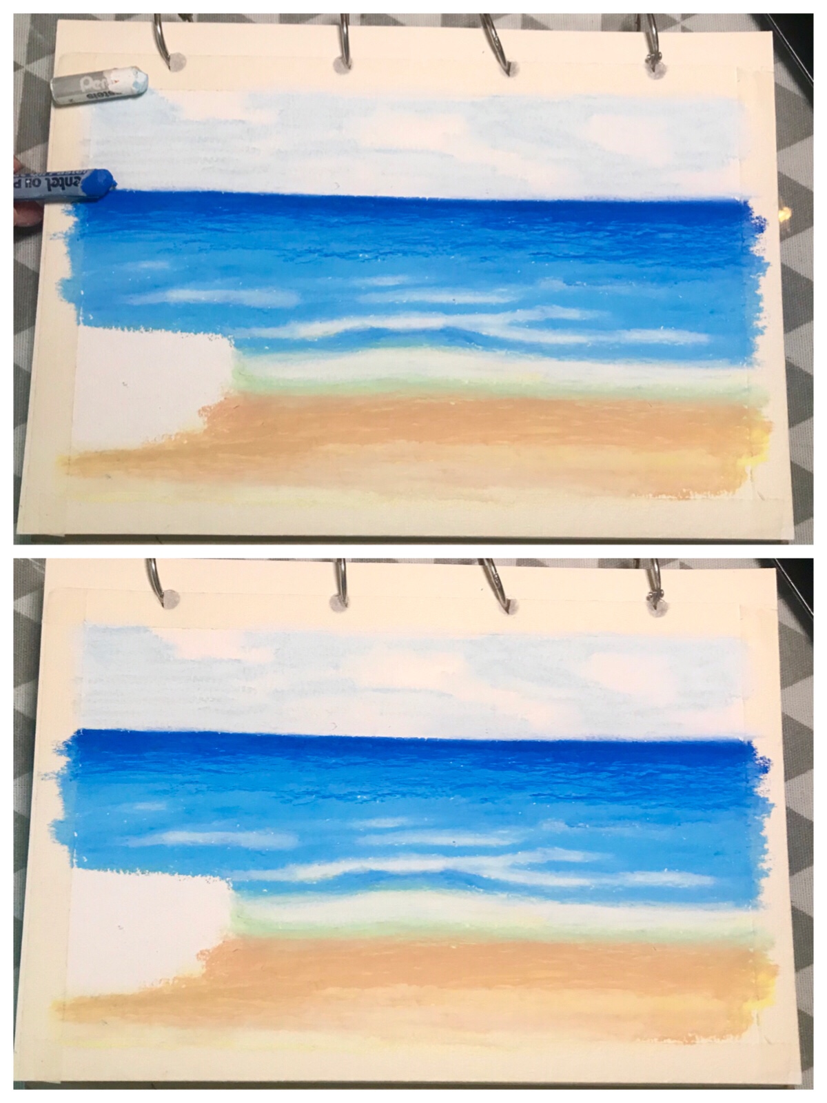 油画棒-海边沙滩风景绘画过程分享