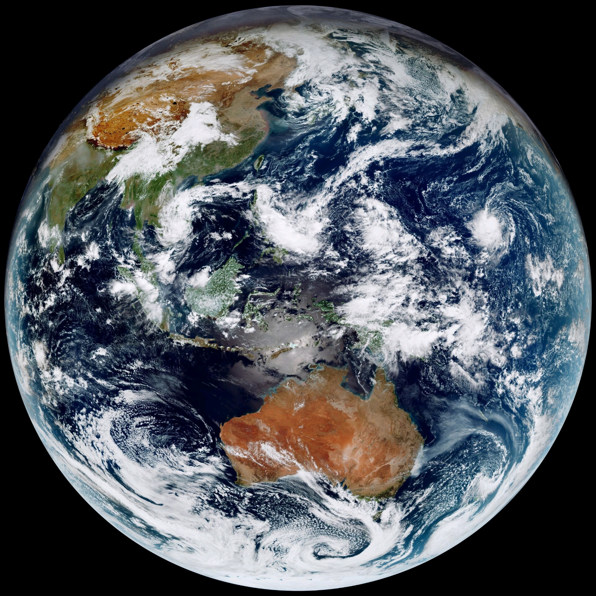 地球,使用韩国卫星气象中心gk-2a气象卫星数据制作,今天的东半球可谓