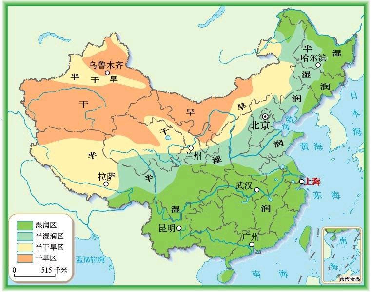 (4)夏季风进退与我国的降水 (5)中国干湿地区的划分 根据降水量与