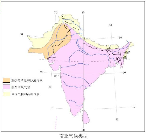 南亚气候类型,地形,矿产,政区,交通,宗教分布图