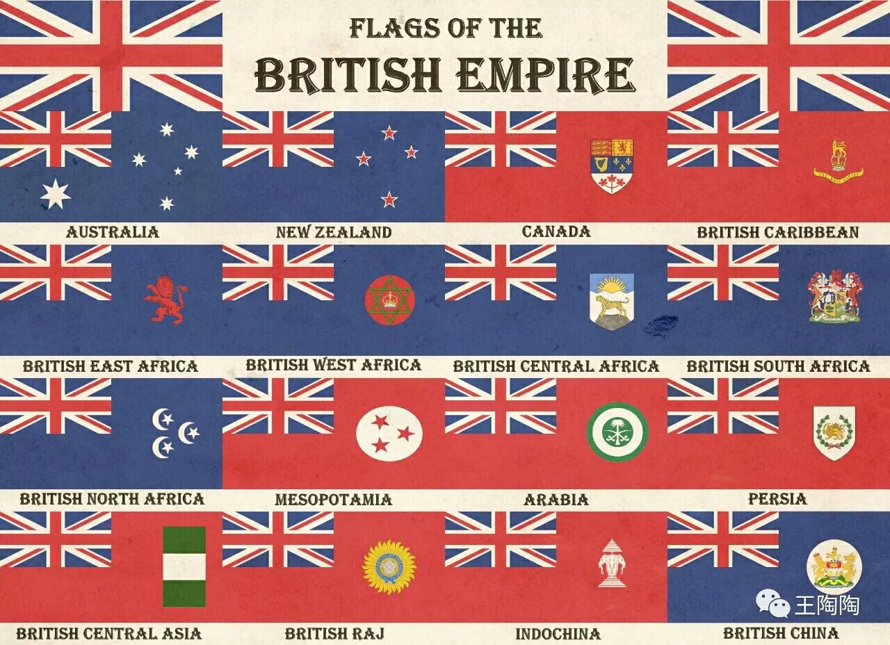 英国各个殖民地的旗帜,体现了当地文化传统与英帝国认同的完美结合