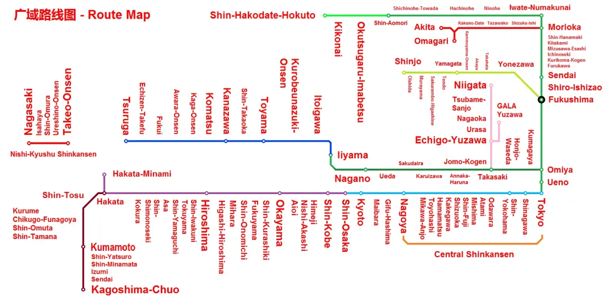 日本铁道：新干线广域路线图