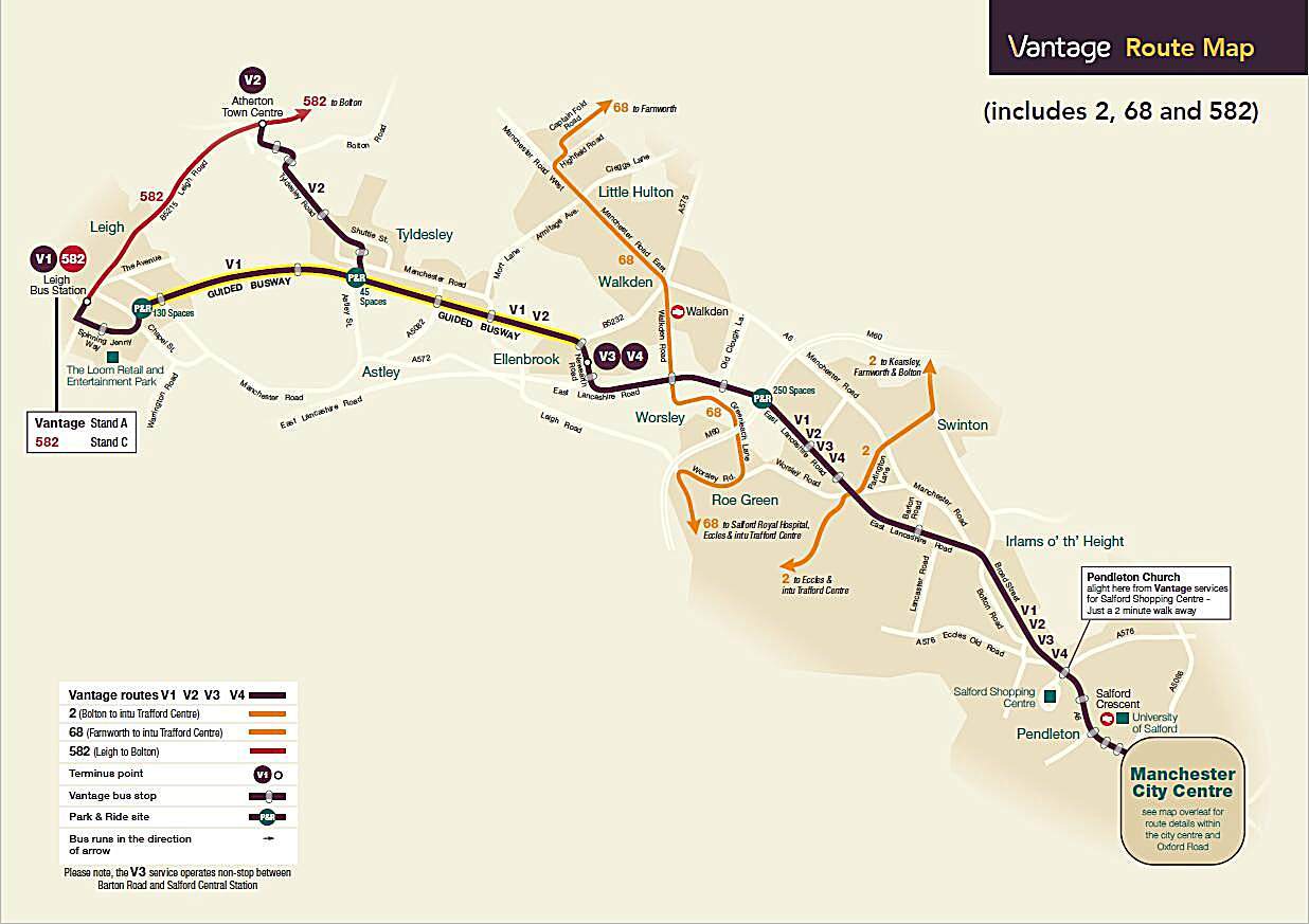 vantage 快速公交系统线路图 (图源 first bus greater manchester