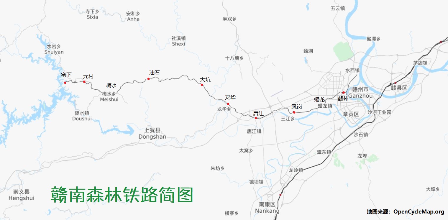 赣南森林铁路总体路线图(只有在这个地图网站上找到了详细路线)图片