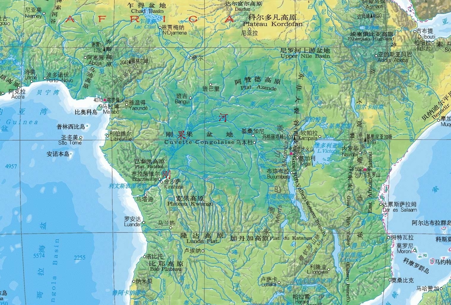 刚果河及流域地形图