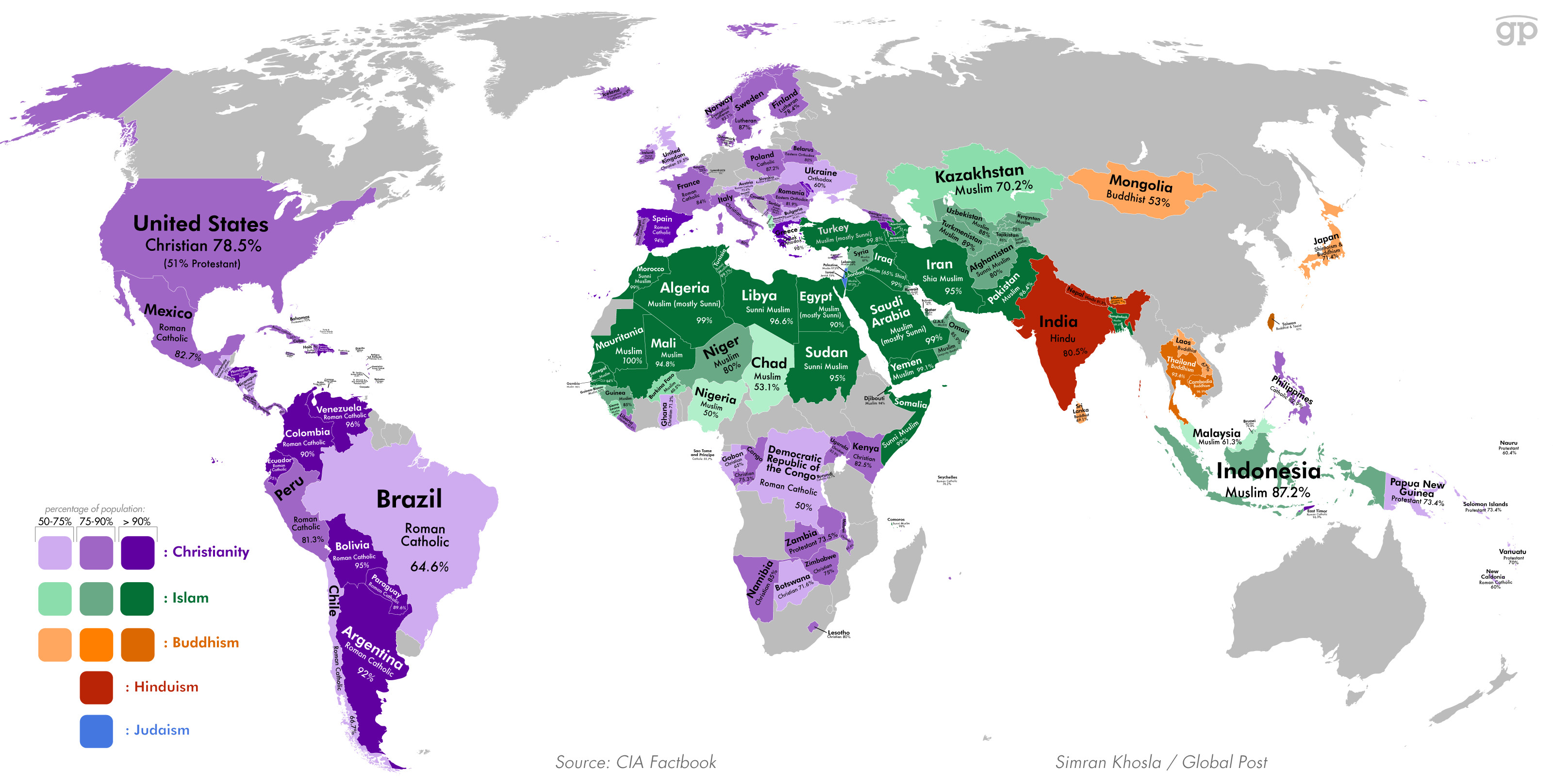 世界各宗教分布图