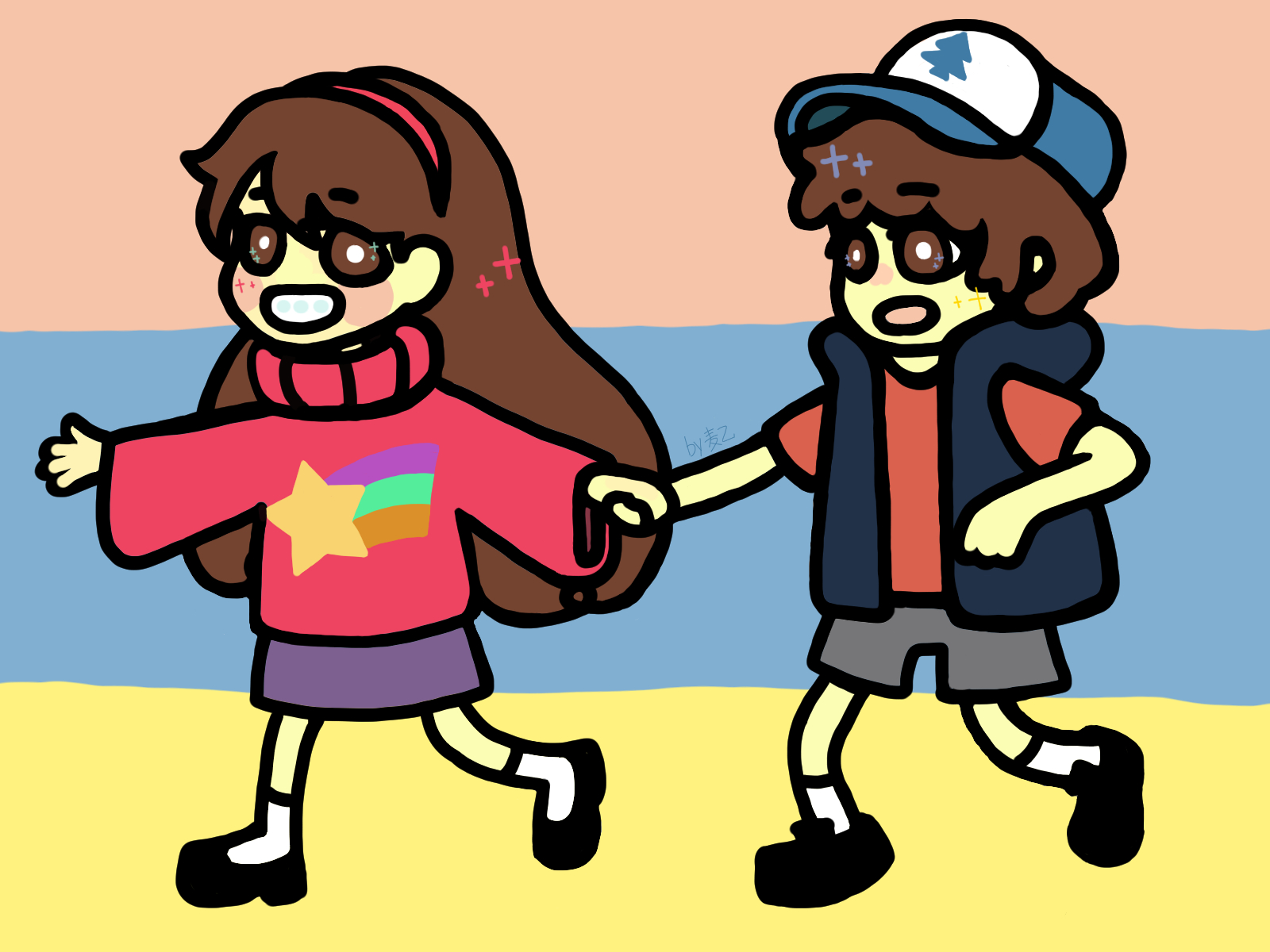 《怪诞小镇》dipper&mabel(新人自画)