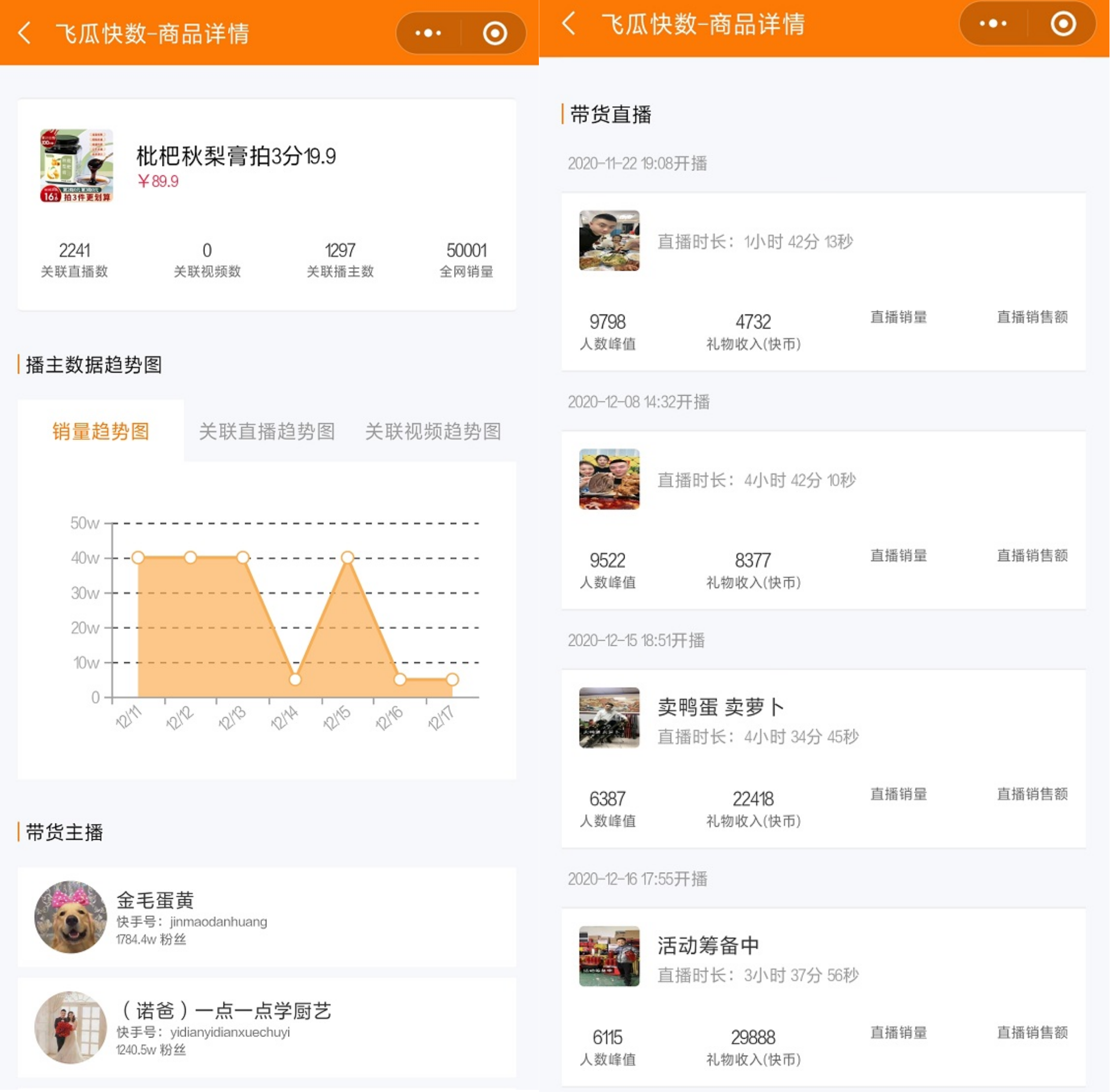 重磅!“飞瓜快数”小程序改版升级!快手直播数据随时看