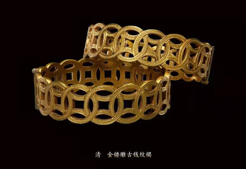 清朝的金累丝连环耳环 传统中国结的款式层层交替,非常有国风的味道