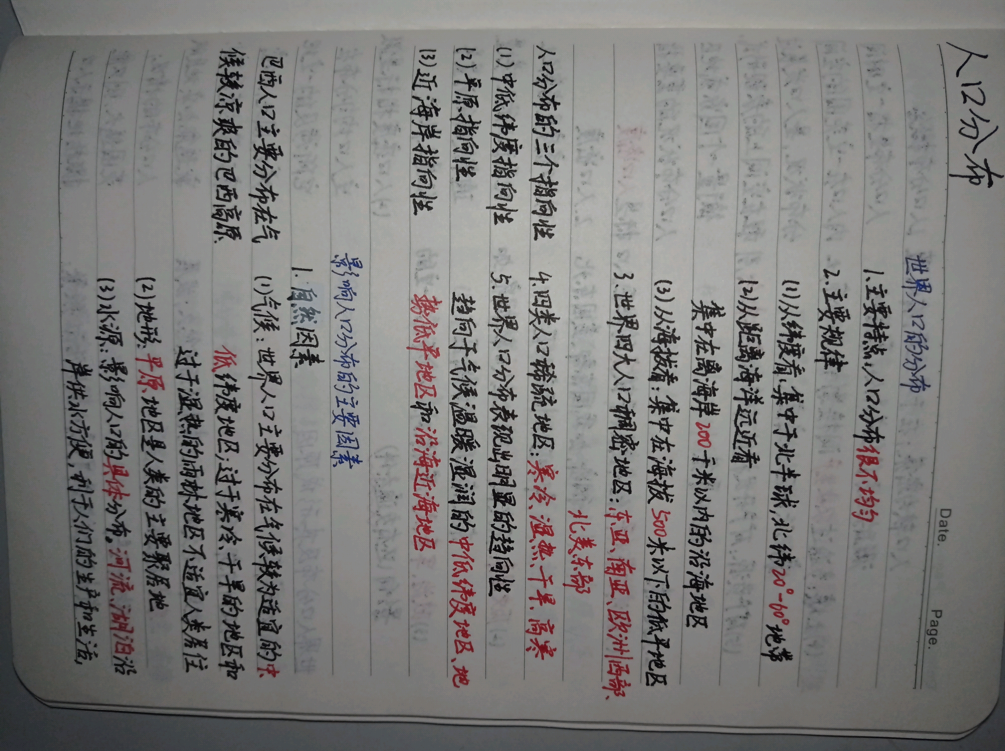 【地理手写笔记】《人口分布》
