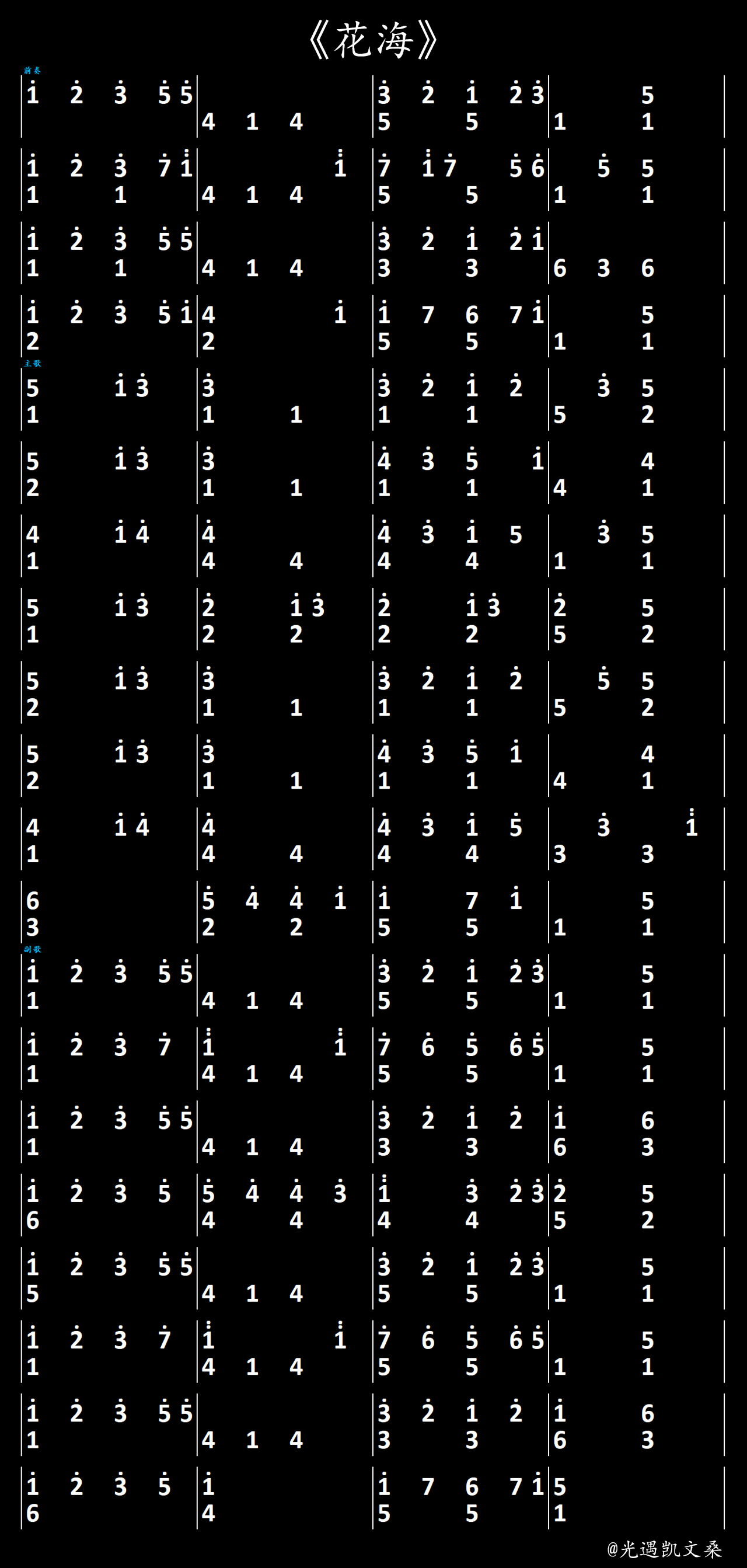 《花海》光遇琴谱(3/2/1指)