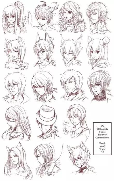 【画画素材资源库】动漫人物发型画法大全