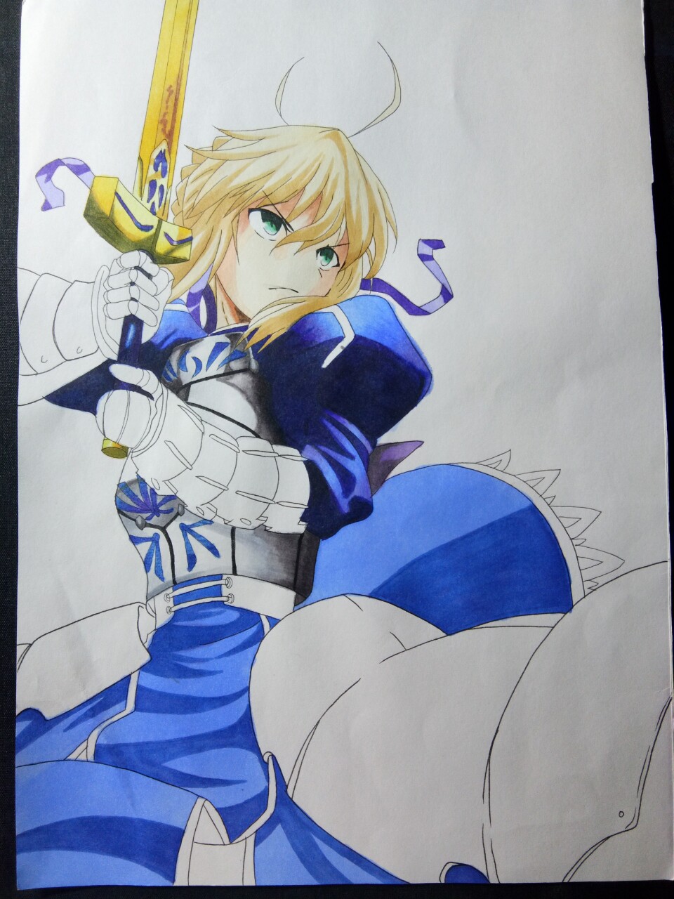 还有能在这个特殊时期画一只saber.这幅画有几个重点比较难搞:1.