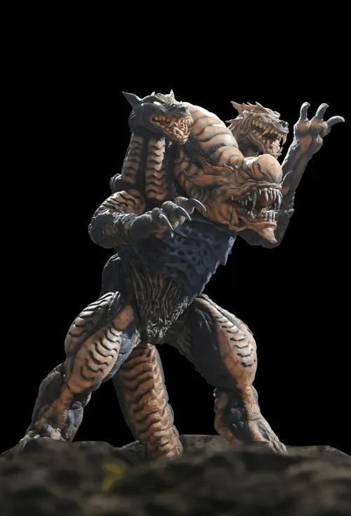 立行走的，有这两个脑袋，类似于三头犬的怪物:恶魔型异生兽:伽鲁贝洛斯