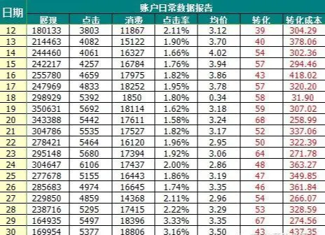 sem竞价数据报表及问题分析思路
