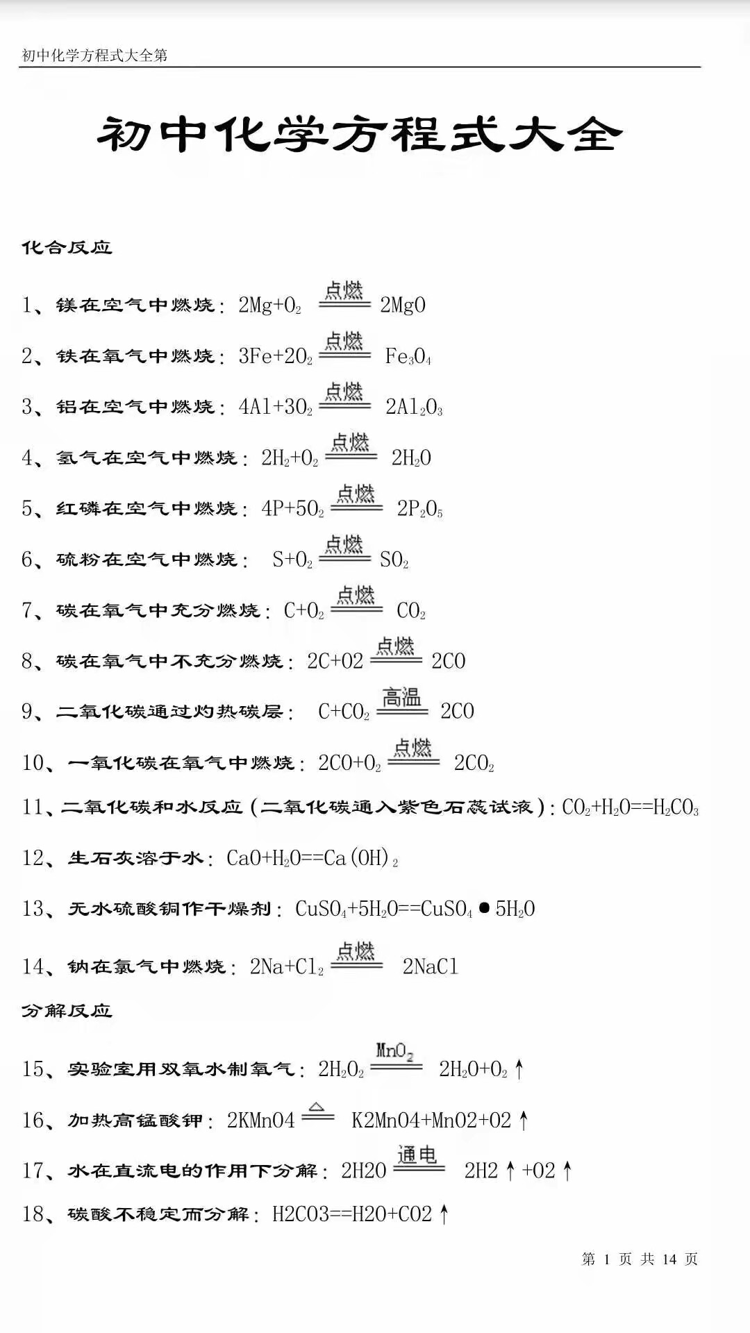 初中必背化学公式,技巧.