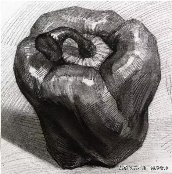 静物水果的边缘线线条应柔和,有轻重变化和虚实变化,转折点应重点