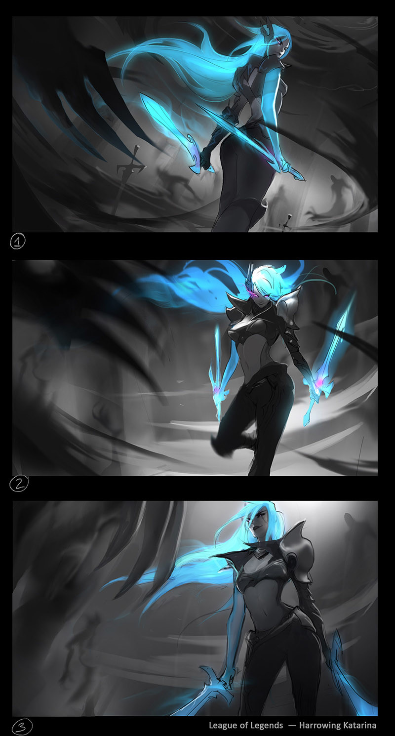 作者为英雄联盟设计的原画,图为死亡誓约——卡特琳娜 death sworn