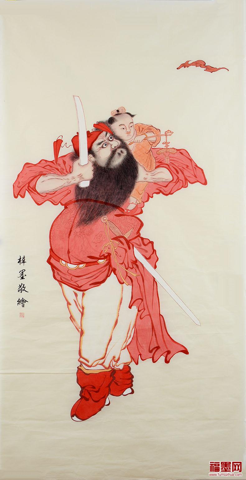 当代工笔画家李梓墨《钟馗抱子》