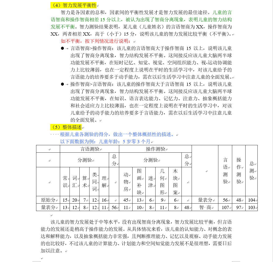 韦氏学龄前及初小儿童智力测验量表