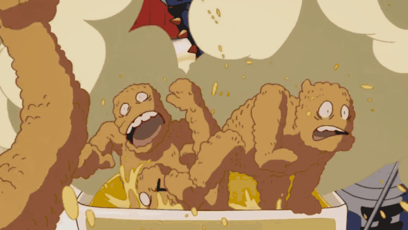 一种在搞笑动画中常见的处理方式,充满荒诞感,引人发笑