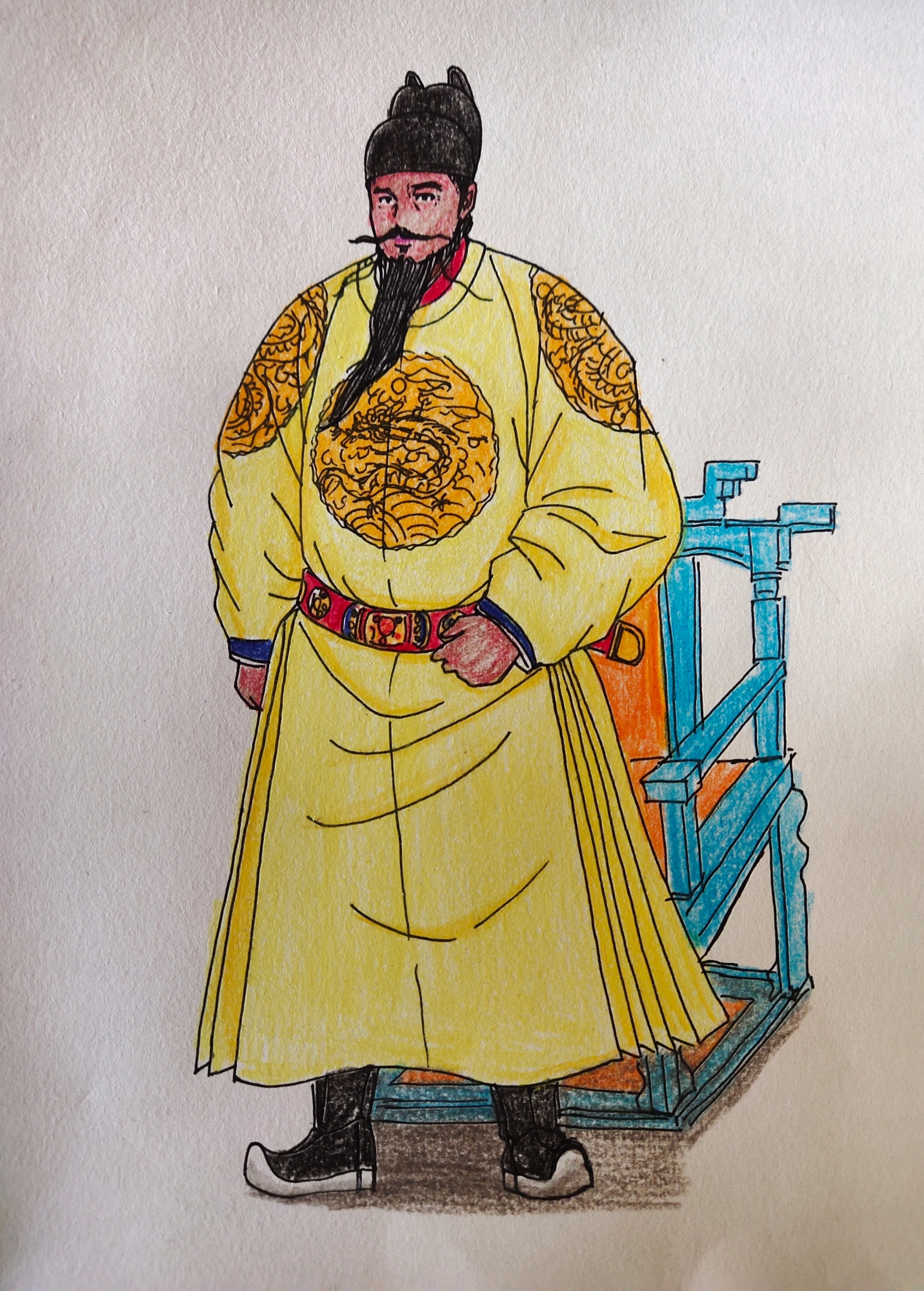 画的是明朝的第二位皇帝(实际上是第三个,因为还有一个建文帝)朱棣,对