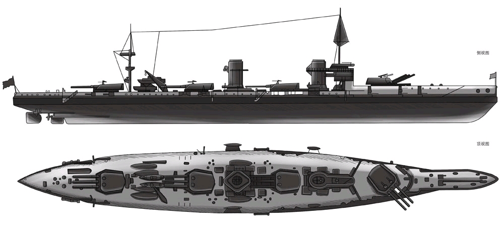 254～305mm炮廓127mm;指挥塔254mm 甘古特级战列舰是第一次世界大战