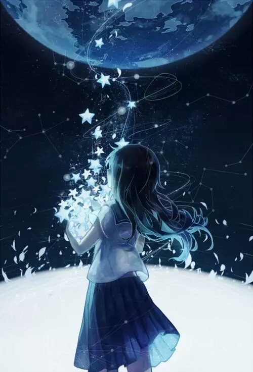 高清图片>二次元 星空下的少女