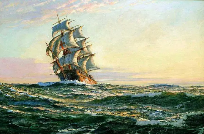 美国传奇海洋画家蒙塔古道森的大海和帆船作品学习欣赏