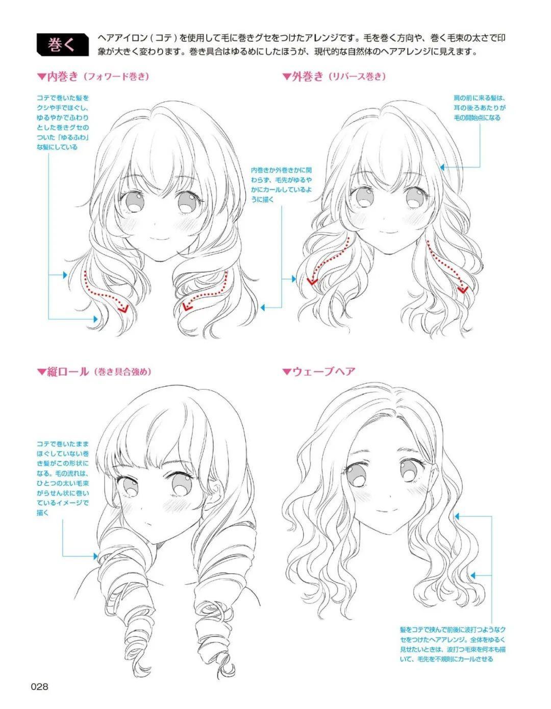 『绘画参考』165p二次元漫画 男生/女生 不同角度 发型 头发参考教程