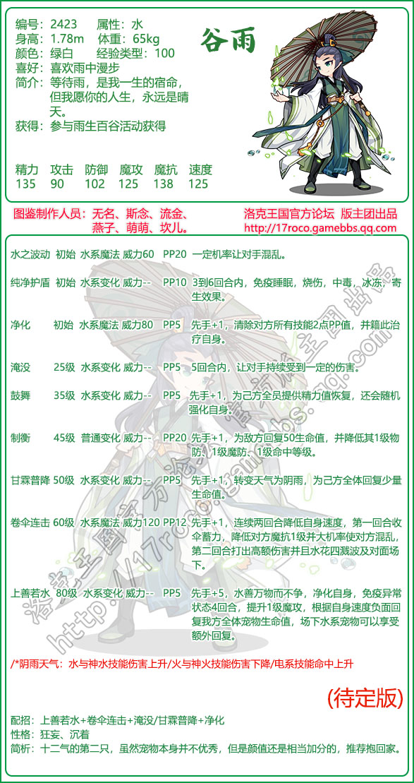 谷雨技能表