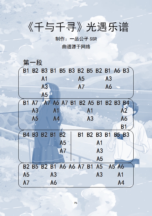 sky光遇千与千寻完整版光遇乐谱超好听