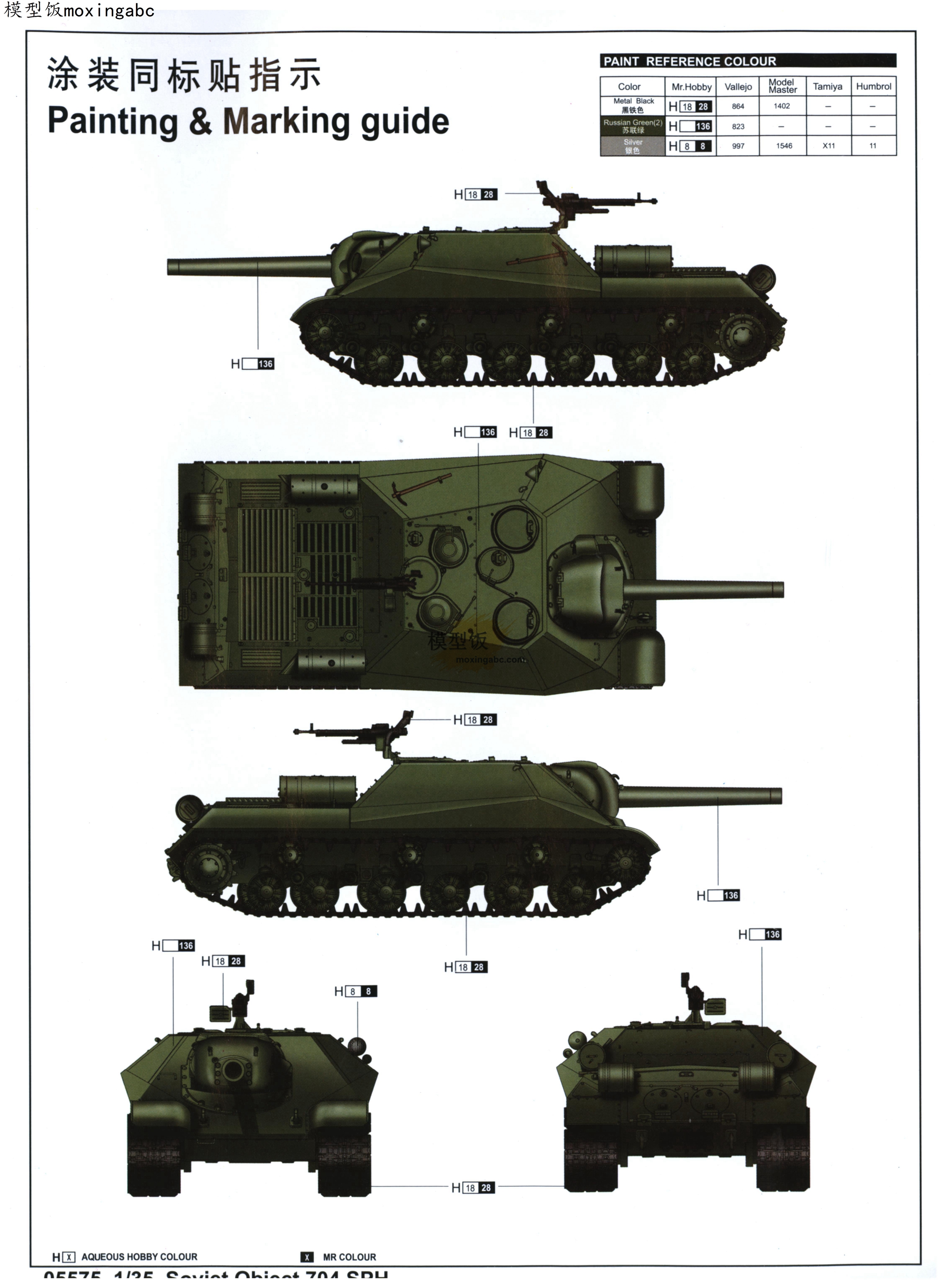 小号手(trumpeter)05575 苏联704工程自行榴弹炮 说明