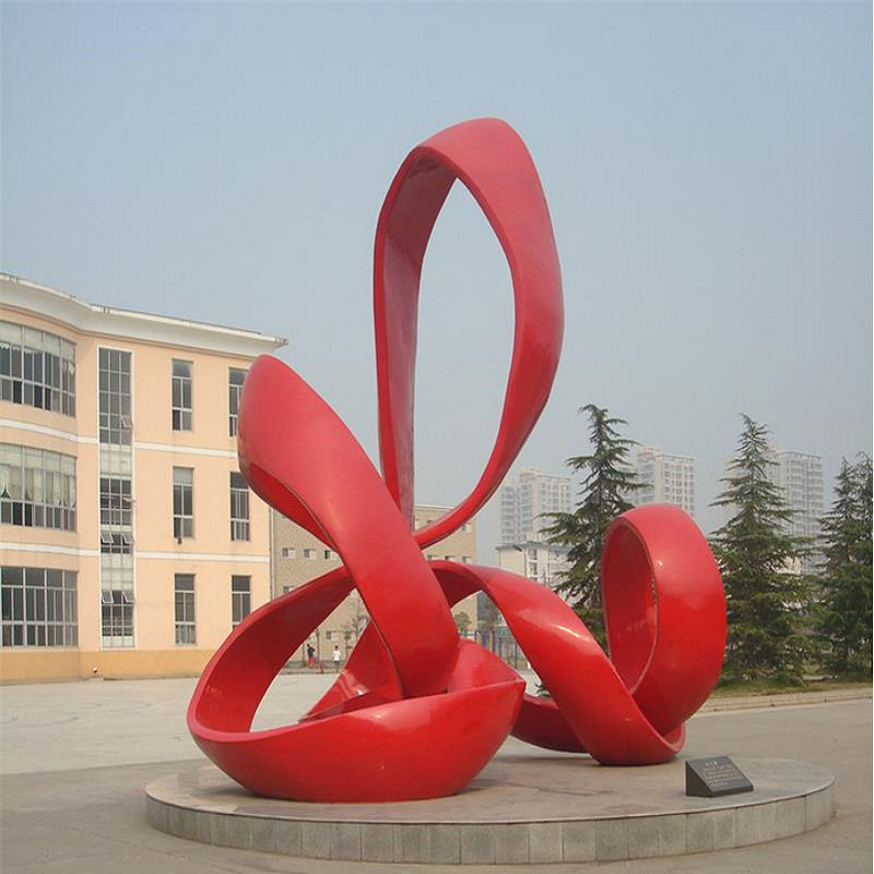 江苏天筑不锈钢雕塑定制杭州园林景观城市抽象不锈钢红丝带雕塑