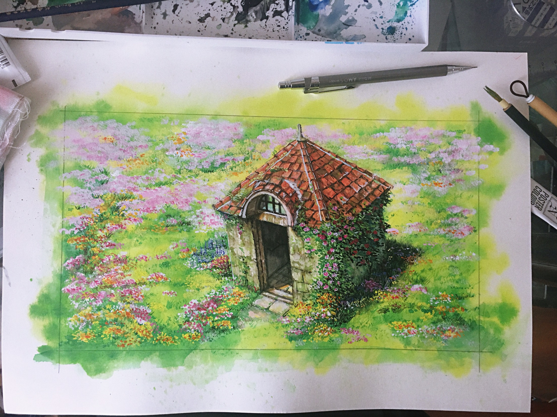 【全银河系最简单教程】"哈尔的移动城堡"场景水粉画教程