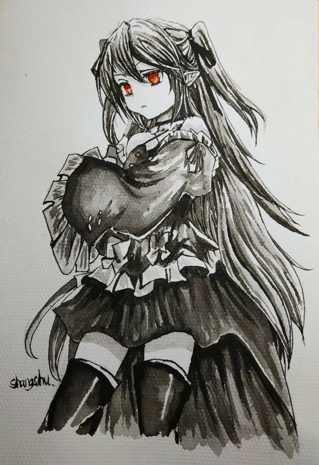 【动漫水墨半身像绘画】
