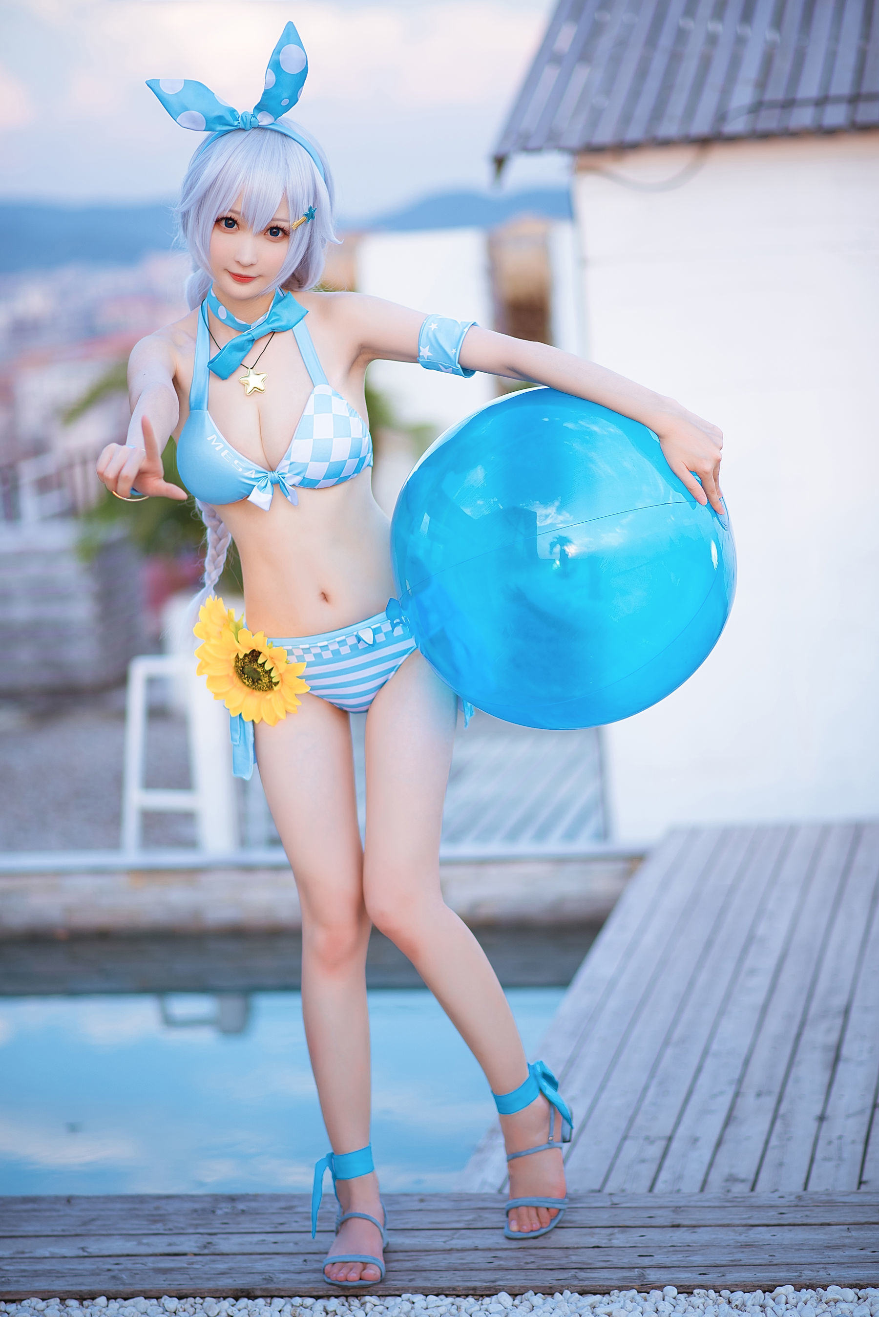 【cosplay】琪亚娜泳装 蓝白胖次