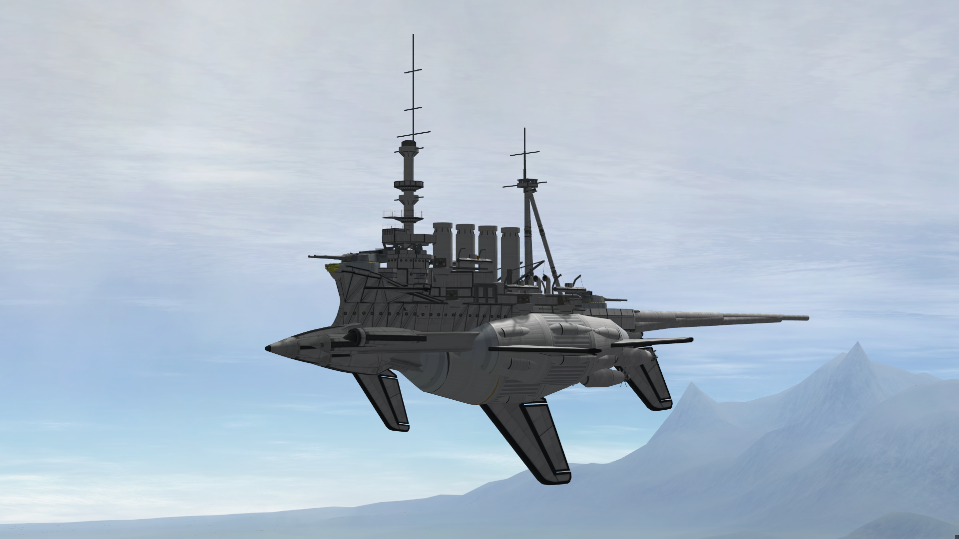 地狱猎犬级空中战舰有着非常夸张的下鳍翼,在战斗中极易损坏.