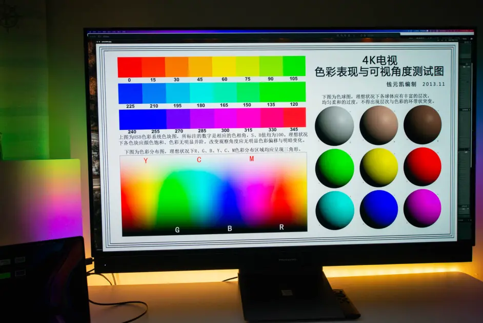 纯色屏幕测试， 实测颜色准确， 颜色区别控制非常不错， 实际人眼感受比
