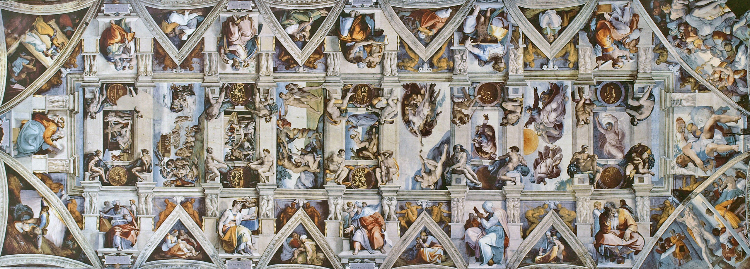 梵蒂冈西斯廷教堂天顶画《创世纪》(genesis)全景,1508-12,40m x 14m