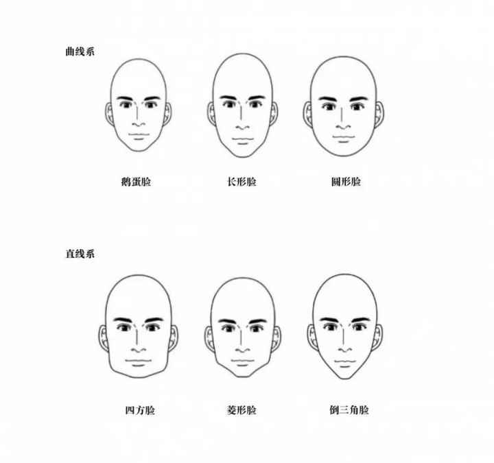 四方脸,菱形脸,倒三角脸,这类带有直线线条轮廓的脸型属于"直线系".