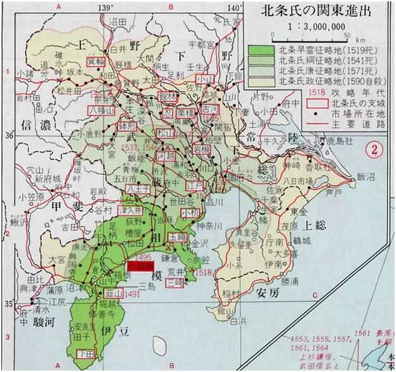 鼎盛时期的北条氏领地