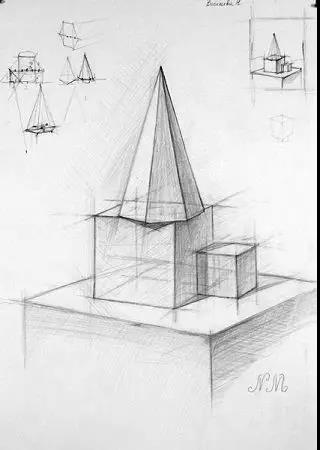 图解素描几何体头像五官的透视明暗适合教学和零基础临摹