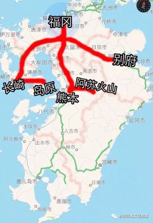 九州地方,包括九州本岛上的福冈县,大分县,宫崎县,佐贺县,长崎县