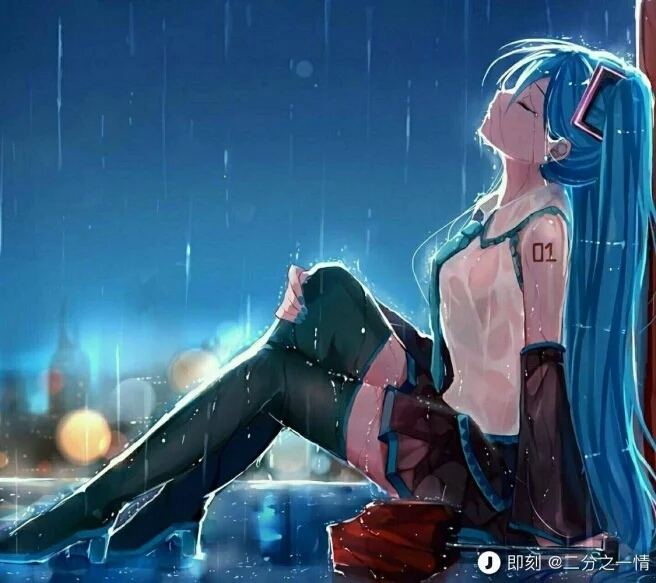 在雨中伤心流泪的miku