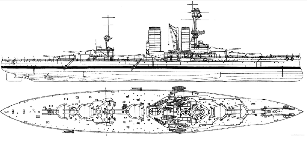 "拉托雷海军上将"号/"加拿大"号战列舰线图,1918年形态