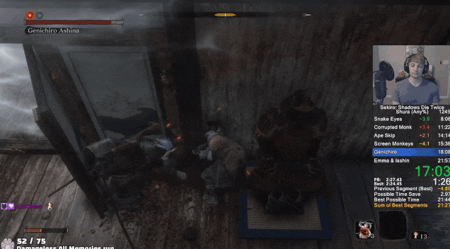 sekiro any% speedrun in   :50 by lilaggy