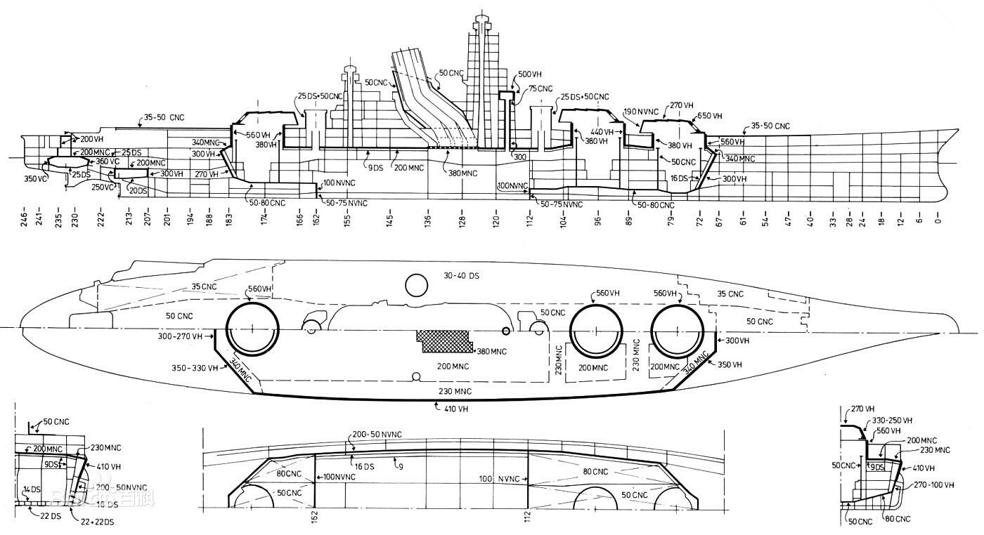 大和级战列舰装甲分布线图