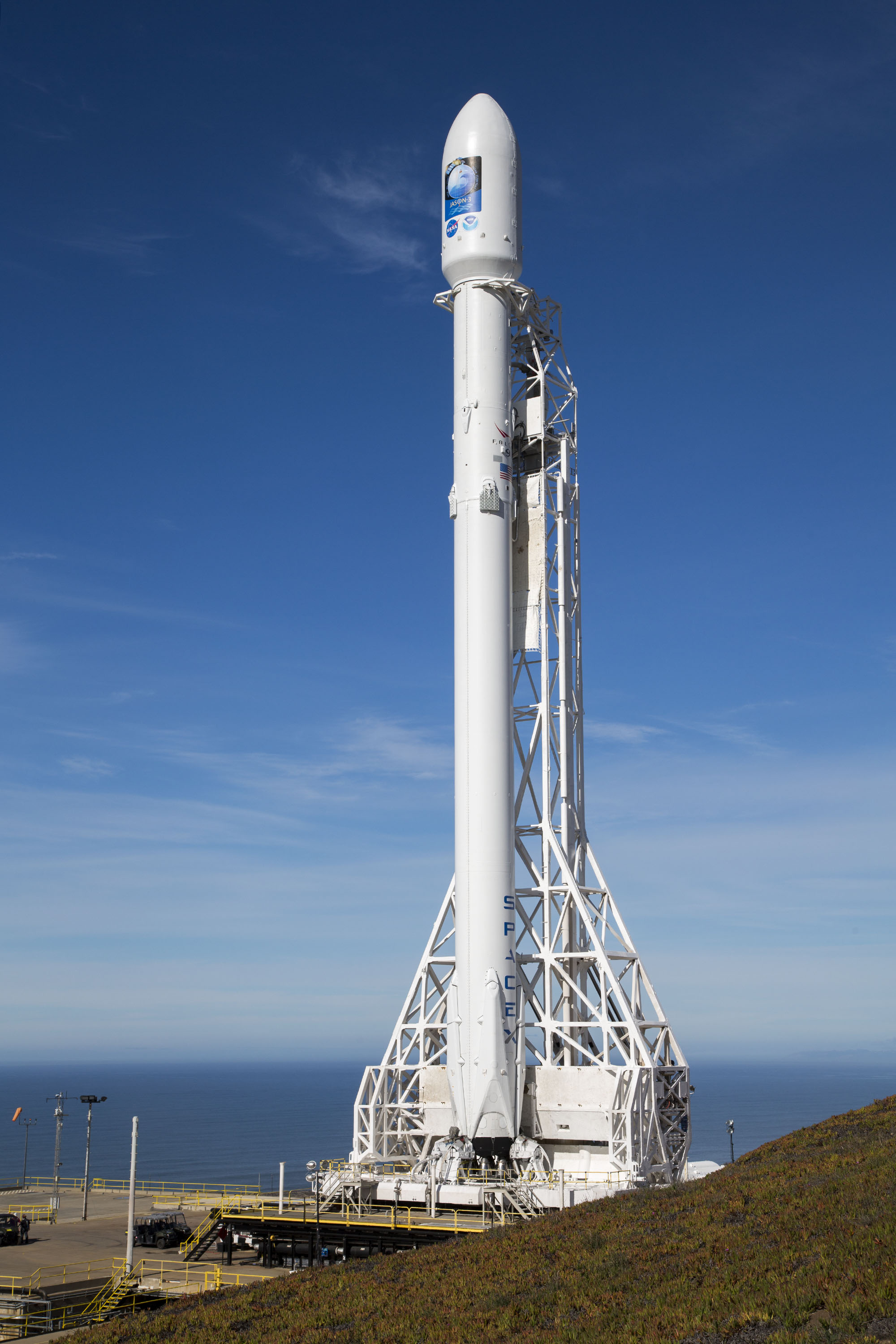 jason-3 falcon   rocket is vertical in advance of jason-3 launch