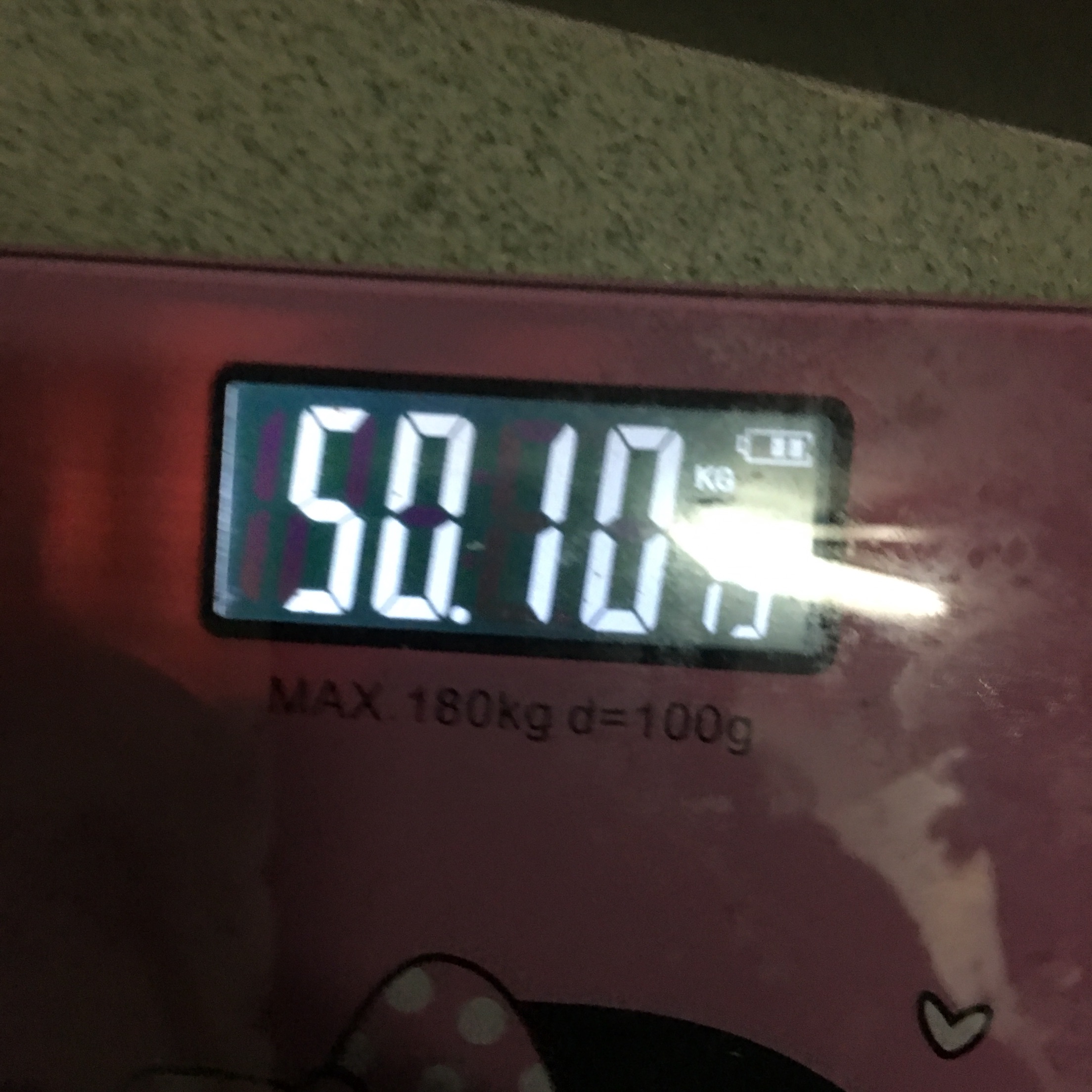体重:50.1kg(比昨天下降0.6kg)